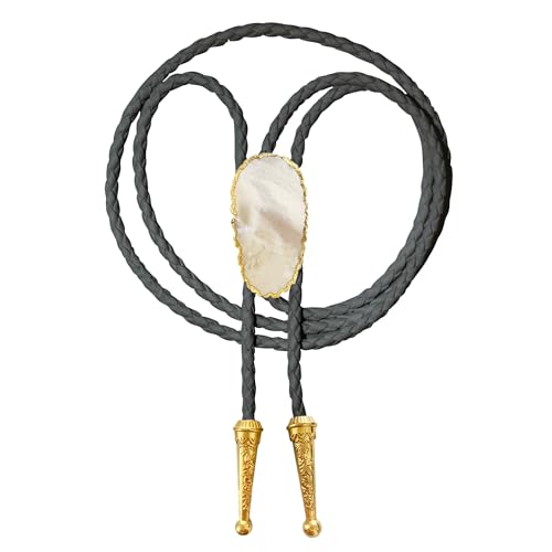 Image of Daisy Del Sol Gemstone Bolo Tie Braided Vegan Faux Leather Natural Stone Gold Handmade Necklace Adjustable Boho Western Jewelry