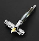 Xezo Maestro Black Mother of Pearl Fountain Pen, Fine Nib. Chrome Plated. Handmade, No Two Pens Alik