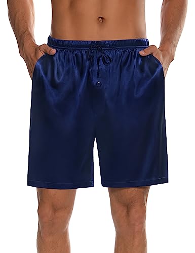 Swomog Men Silk Pajama Pants 2Pc Satin Pajama Bottoms Pj Shorts Loungewear Silky Pj Bottoms With Drawstrings & Pockets #TOP2