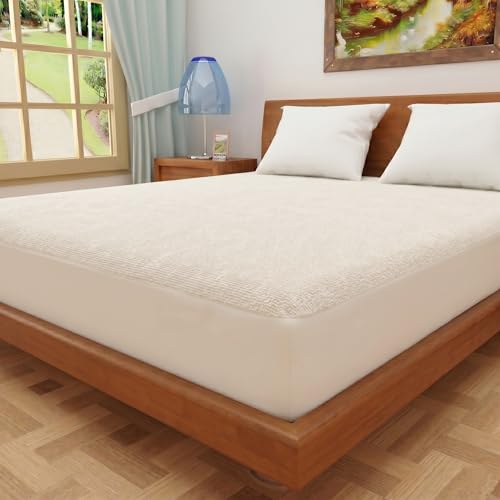 Image of Dream King Luxury Being Terry Cloth Fitted Mattress Protector Single Bed | Waterproof Ultra Soft Mattress Cover | Hypoallergenic Bed Cover 66X72 inch (White)