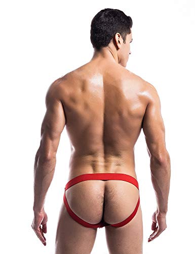 Mongous Jockstrap For Men Athletic Solid Color Comfy Fit Thong Underwear Red #TOP2