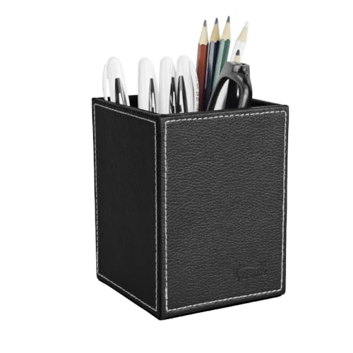Image of Pen Pencil Holder Cup Container PU Leather Desk Organizer Stand Decor Brush Scissor Holder Decoration Office Desk Home School