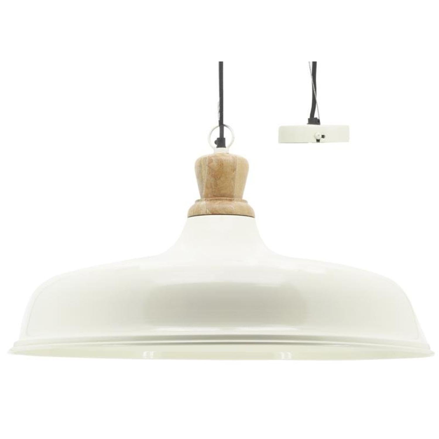 AUBRY GASPARD - Suspension Métal Laqué Blanc, Bois Manguier Ø60 cm - Finition Noir Mat - Compatible Ampoules E27 - Équipement Électrique Inclus - Éclairage Intérieur Moderne