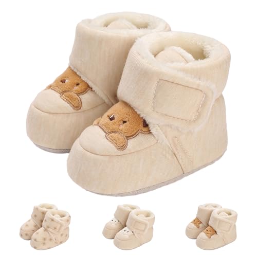 Baby Boys Girls Winter Boots Infant Warm Fleece Cute Slippers Socks Cozy Soft Anti Slip for Newborn Todder First Walking Booties Shoes 0-6 Months Bear Yellow