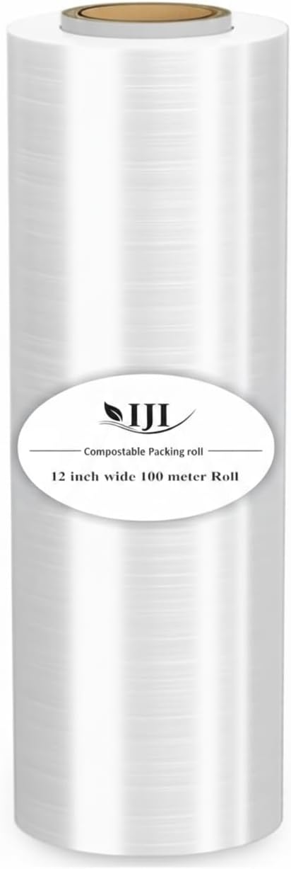 IJI 12-Inch Stretch Film Roll for Packing (200 Meters) – Plant-Based Multi-Purpose Wrap Roll – Heavy Duty Packing Material for Moving, Shipping & Household Use (White)