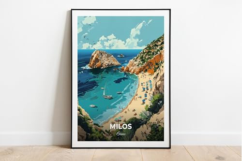 Milos Travel Poster, Kleftiko Beach, City Print, Cityscape Artwork, Wall