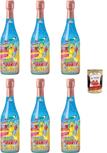 Trinketto Party Succo d'uva frizzante Spumante analcolico Schaumwein aus Traubensaft Alkoholfreier Schaumwein für Kinder 6x75 cl+ Italian Gourmet polpa 400 g