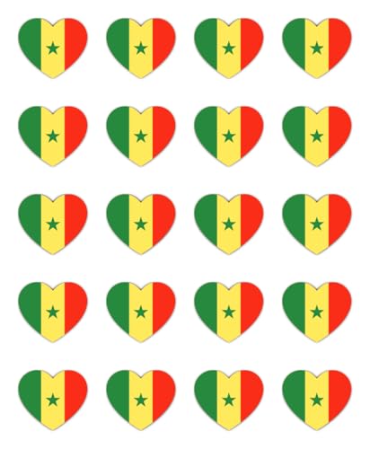 Autocollants : 25 mm, lot de 20 - Ensemble d'autocollants drapeau du Sénégal en vinyle 20 pièces 25 mm résistants aux intempéries en forme de cœur Décoration