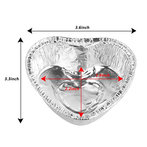 Freebily 60Pcs Aluminum Foil Mini Cake Baking Cups Heart Shaped Disposable Muffin Cupcake Baking Mold Cup Liners Silver One Size #TOP6