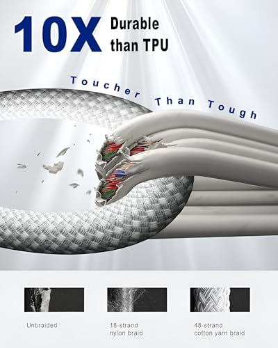 Image of iPhone 60W Fast Charger Braided Cable for iPhone 15 /15 Plus /15 Pro Max, MacBook, Samsung S24 ultra /S24 Plus /S23 /S22 /S23 Fe 5G,S21 fe, Nothing 2a /2, Galaxy Tab /Pad, USB C 60 w Charging Cord, White