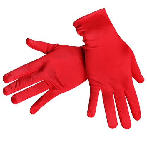 JUNART Short Satin Gloves Women Wrist Length Gloves Soft and Comfortable Gloves for Wedding Party Cosplay Costume(Red)