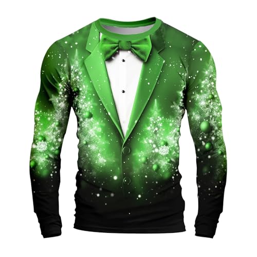 Ugly Christmas Sweatshirt for Men Funny 3D Suit Print Crew Neck Shirt Long Sleeve Outdoor Holiday Pullover Winter Top