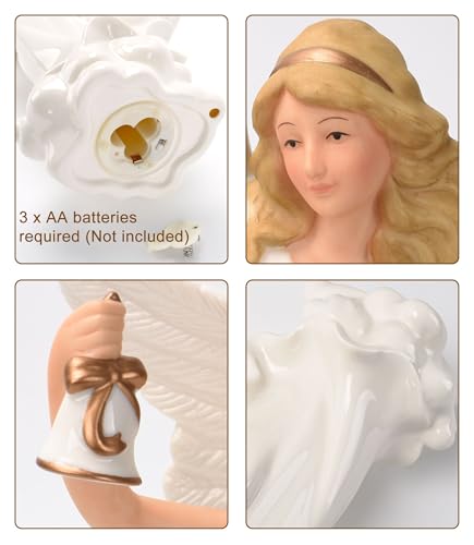 Figurine d'ange priant porcelaine blanche LED 32,8 cm pour statuette maison - 4