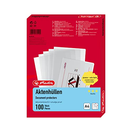 Herlitz 10843746 Aktenhülle A4 Standard, PP, 0,11 mm, transparent glasklar 100er Packung (A4, glasklar, 1)