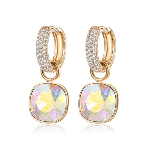 XUPING Couleur Cristal Créoles Boucles d'oreilles pour Femme Créoles Pendantes en or plaqué 14k Strass Cubic Zirconia Bijoux Hypoallergéniques avec Ecrin Cadeau（AB）