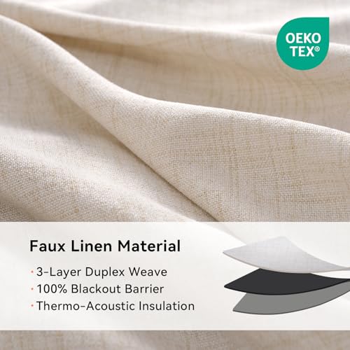 Image of 100% Blackout Shield Linen Textured Total Blackout Curtains for Bedroom 72 Inches Long, Oatmeal Grommet Curtains for Living Room, Thermal Insulated Room Darkening Drapes, 50 inch W x 72 inch L, 2 Panels
