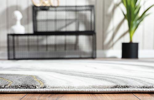 Abani Rugs Contemporary Grey & Gold Granite Area Rug - Marble Swirl Grayscale 7'9" X 10'2" Non-Shedding Dining Room Rug #TOP4