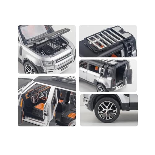 Image of DEOXY 1:24 Scale Land Rover Defender Die-Cast Model SUV - White Off-Road Friction Toy Car with Openable Doors, Roof Rack, Pull Back Action, Lights & Sound - Metal Body for Kids