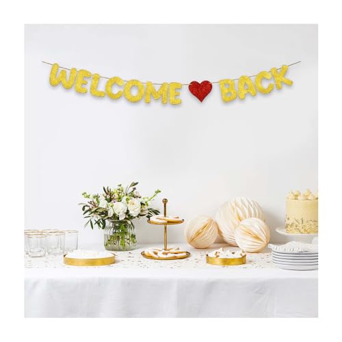 HMCEY Pancarta de Bienvenida con Purpurina,Banner Welcome Back,Decoracion de Bienvenida,Guirnalda Welcome Back,Cartel de Bienvenidas a Casa,Guirnalda de Letras,Banderas Festa para Hogar Accesorios