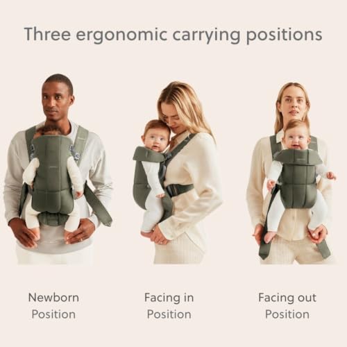 Image of BabyBjorn Baby Carrier Mini, Woven, Dark Green | Newborn Carrier (7-15 lbs), Ergonomic, Easy-to-Use