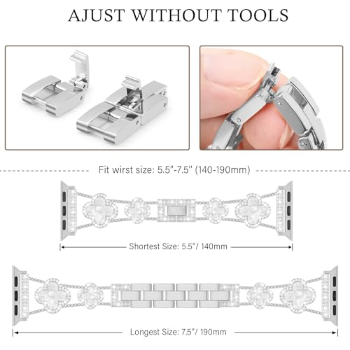 Tasikar Bling Diamond Metal Link Band with Lucky Clover Charm — 38–42mm — view 5