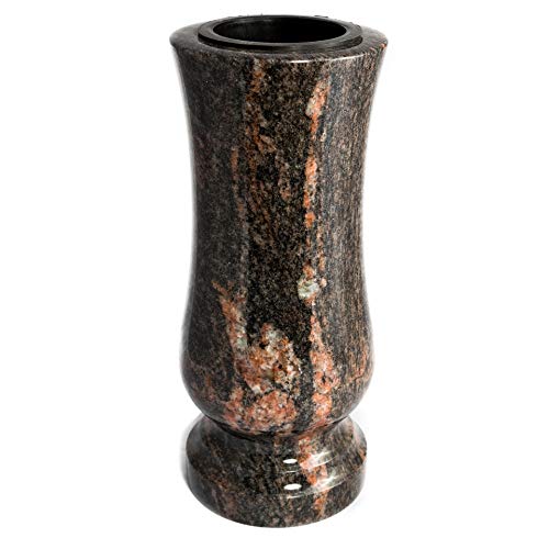 Afterglow Vase funéraire élégant en granit véritable Aurora India Hauteur 28 cm/Ø 12 cm Décoration de tombe Vase en granit résistant aux intempéries et au gel avec insert en plastique pour cimetière