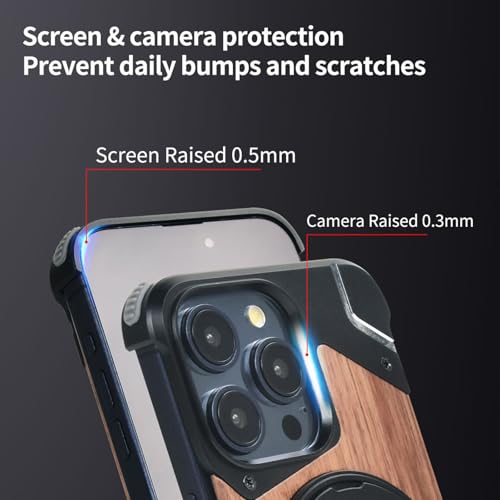 Coque en bois iPhone 16 Pro Max luxe avec support rotatif aimanté - 4