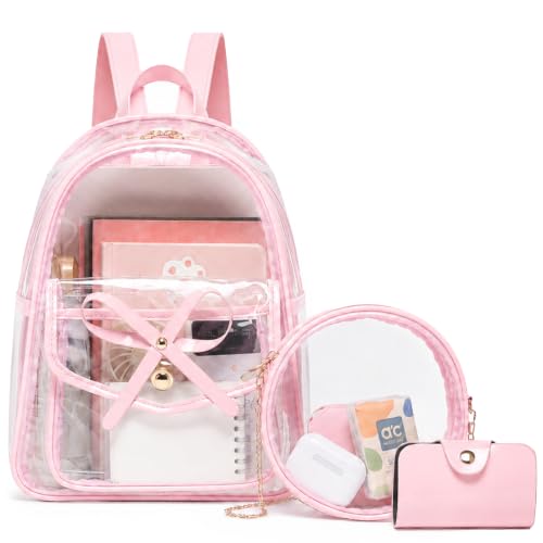 Image of I IHAYNER Girls Bowknot 3-Pieces Fahsion Leather Backpack Backpack Purse for Women Rucksack for Ladies Shoulder Bag