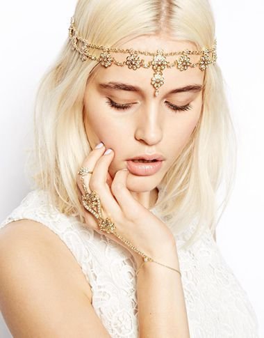 Simsly Pearl Head Chain Hair Jewelry with Rhinestone Headpiece for Women and Girls(Gold)