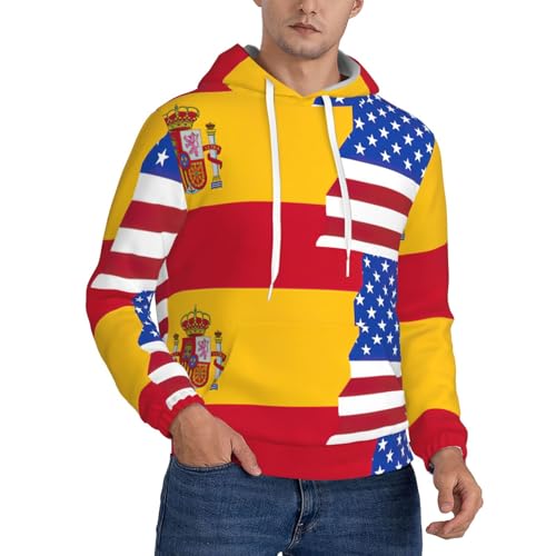 Sweat à capuche homme imprimé drapeau espagnol américain pull manches longues cordon