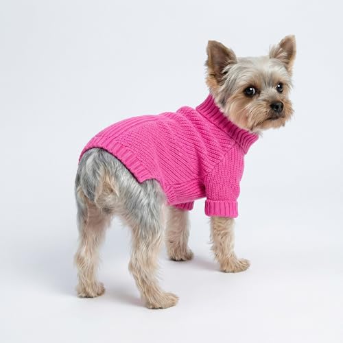 Image of Fitwarm Valentines Dog Turtleneck Sweater, Dog Winter Clothes for Small Dogs Girl, Knitted Pet Coat, Cat Outfit, Hot Pink, XS