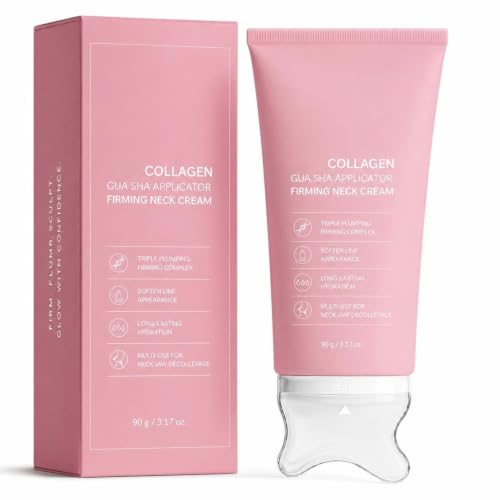 Collagen Gua Sha Neck Wrinkle Cream | Built-In Gua Sha Massager with Volufiline 5% | Firming Neck & Jaw Cream, Contour Care for the Look of Fine Lines, Jawline, Neck, Décolleté | Korean Skincare, 90 g