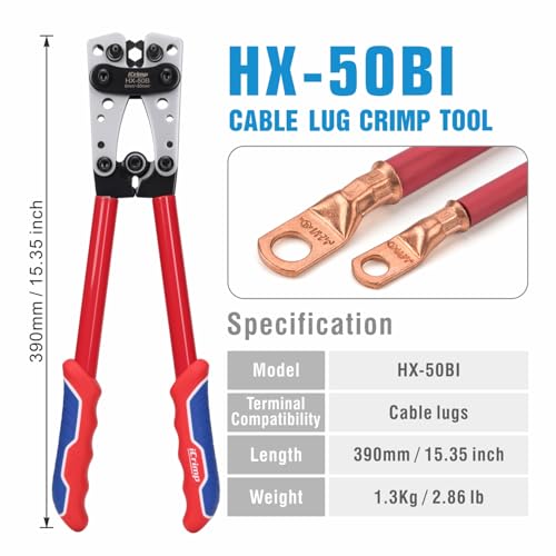 iCrimp Battery Cable Lug Crimping Tool for 8, 6, 4, 2, 1, 1/0 AWG Heavy Duty Wire Lugs, Battery Terminal, Copper Lugs with Wire Shear Cutter - Thumbnail 3