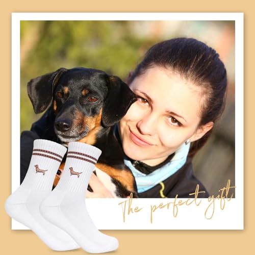 YANSYUN Dackel Socken Geschenk für Hundebesitzer Bestickte Dackel Crew-Socken 36-42 Tennissocken Sportsocken Hunde Motive Sneakersocken Hundesocken Lustige Dog Geschenkideen für Hundeliebhaber