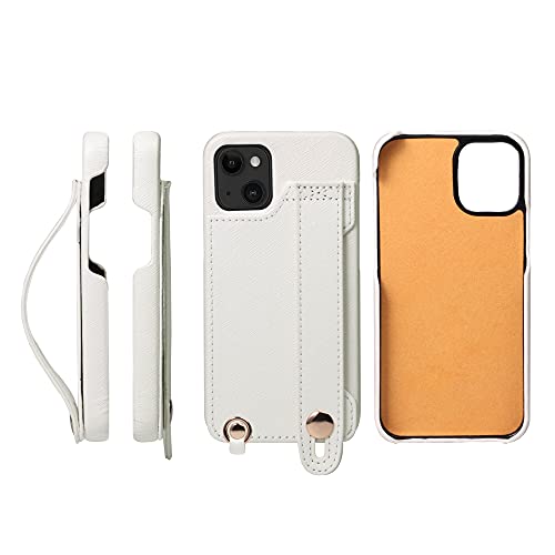 iPhone13 mini ケース Handy ハードケース PUレザー 耐衝撃 スタンド機能 ハンディベルト ハンドメイド ストラップホール ストラップリング カードポケット ホワイト 白 H6-13Mini-White