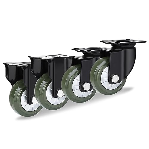 3 4 5 6インチ 高耐久 ソリッドラバーキャスター ホイール 4個パック、ブレーキ付き360&deg;回転回転プレートキャスター、移動サ