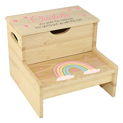 My Bambino - Personalized Boho Baby Natural Storage Step Stool for Bohemian Nursery