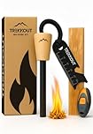 TREKKOUT Survival Flint and Steel Ferro Rod | Fire starter 10mm Ferrocerium Rod Light 20,000+ Fires | Firelighter Pine Tinder | 6in1 Scraper | Survial Kit Firestarter Steel for Camping Bushcraft