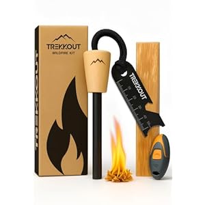 Survival Flint and Steel Ferro Rod | Fire starter 10mm Ferrocerium Rod Light 20,000+ Fires | Firelighter Pine Tinder | 6in1 Scraper | Survial Kit Firestarter Steel for Camping Bushcraft