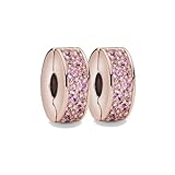 TIFVGEV 2pcs Rose Gold Plated Pink Pavé Clip Charm for Pandora Bracelets Silver Clip Charms for Bracelets Jewelry Gifts for Women