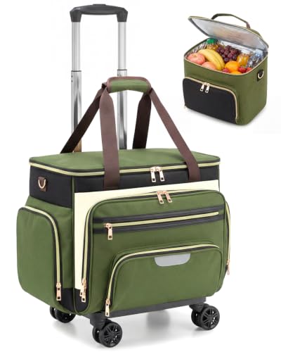 Amythe Rolling Teacher Tote Bag with Accordion File Organizer, 5-Wheel 15.6