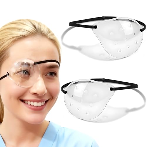 FSJLT 2 Pack Clear Eye Shield after Cataract Surgery,Hard Cataract Eye Patch Plastic Cover For Sleeping,Breathable Eye Protection Guard with Extended Elastic Strap for Surgery