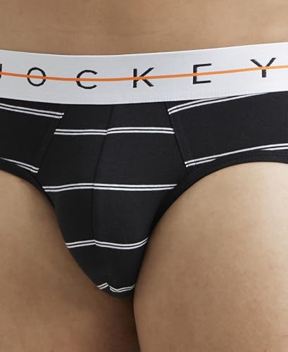 Image of Jockey Men's Super Combed Cotton Elastane Stretch Printed Brief with Ultrasoft Waistband NY01 Black XL