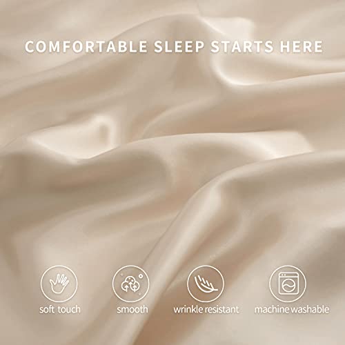 Candoury Satin Sheets Queen Bed Set 4 Pcs, Soft And Durable Pillowcase, Flat Sheet And Fitted Sheet, Hotel Luxury Silky Satin Sheets Set(Queen, Taupe) #TOP3