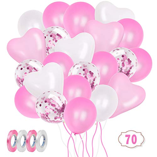 ZWOOS Palloncini Rosa, 70Pcs Palloncini Compleanno Decorazioni Compleanno, Palloncini Coriandoli, Palloncini Rosa e Bianch per Festa, Matrimonio Anniversario, Battesimo Bimba