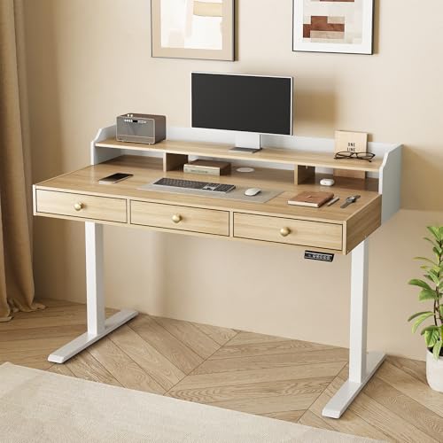 Image of ModernMate Electric Standing Desk with 3 Drawers & Monitor Shelf