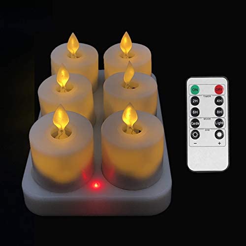 Rechargeable Remote Control Led Moving Wick Realistic Flame Tea Lights Flameless Candles With Timer,Battery Operated Flickering White Votive Candle Light,Electric Tealight For Outdoor/Window/Christmas #TOP6