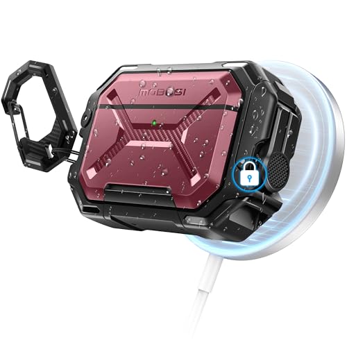 Image of MOBOSI IP68 Waterproof Case for AirPods Pro 3[Compatible with MagSafe] iPods Pro 3 Cover Military Grade Protective Earpods Pro3 Shell with Secure Lock, Keychain & Phone Stand (2025),Red
