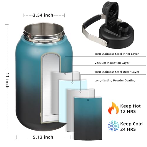 Image of BJPKPK Half Gallon Insulated Water Bottles, 64oz Water Jug with Metal Handle & BPA Free Spout Lid, Dishwasher Safe Flasks, Large Stainless Steel Gym Sport Jugs, Blue Black