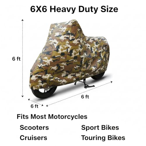 Image of 6X6 Heavy Duty Bike Cover for Splendor Plus, Water Proof Jungle Print, All-Weather Protection, Waterproof, UV Resistant, Dustproof, Durable Outdoor Motorcycle Body Covers for Daily Use